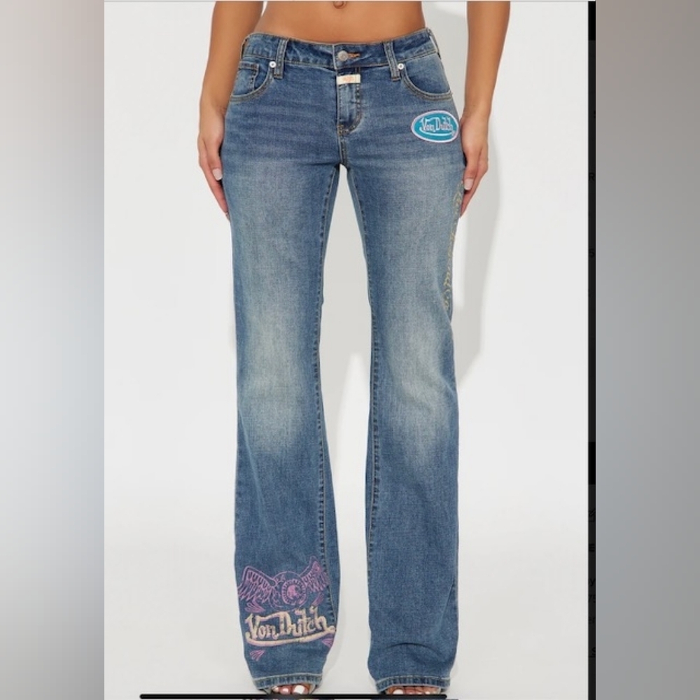 Von Dutch Tinted Low Rise Bootcut Jeans - Light Wash